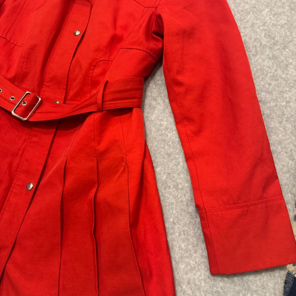 Guess‎ Womens Red Belted Trench Coat Pleated Hem Paisley Lining Large Y2K - Picture 5 of 15